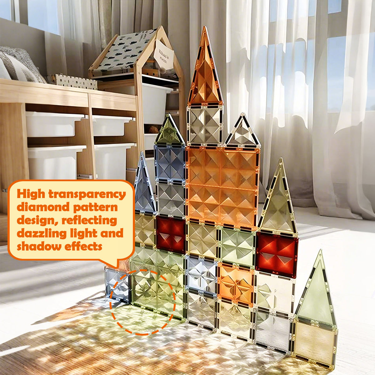100PCS Magnetic Tile Building Set for Kids with 2 Car Bases