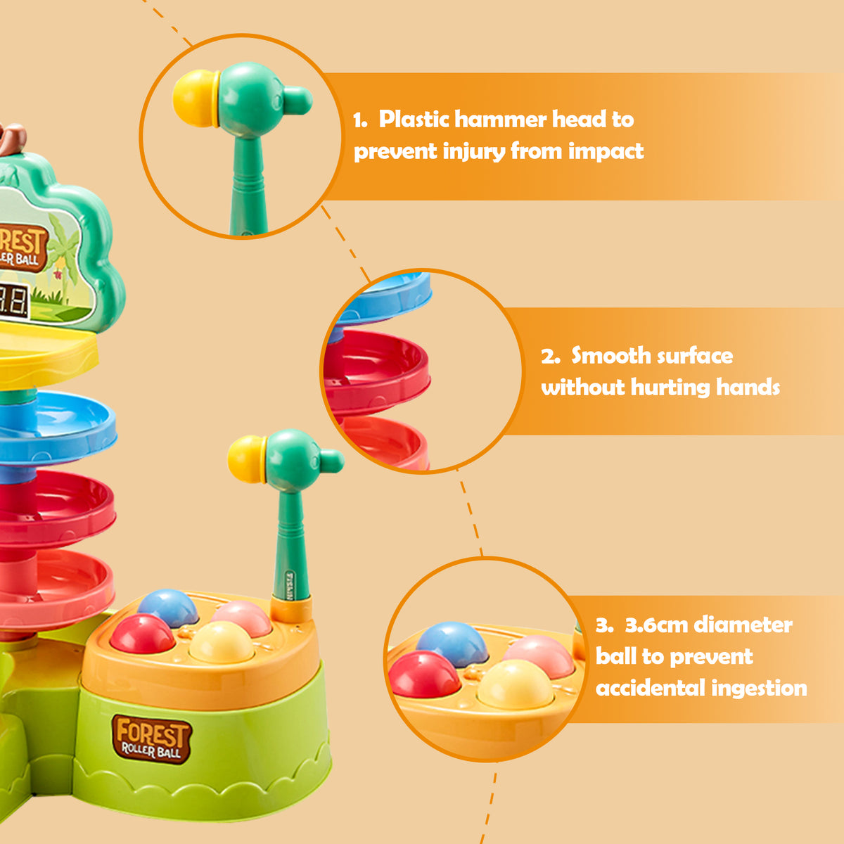 Ponilyer 3-in-1 Toddler Montessori Toys, Hammer Pound Balls, Shoot Balls Game, Ball Drop Toys for 1-3 Years Old, 1 Year Old Toys for Boys