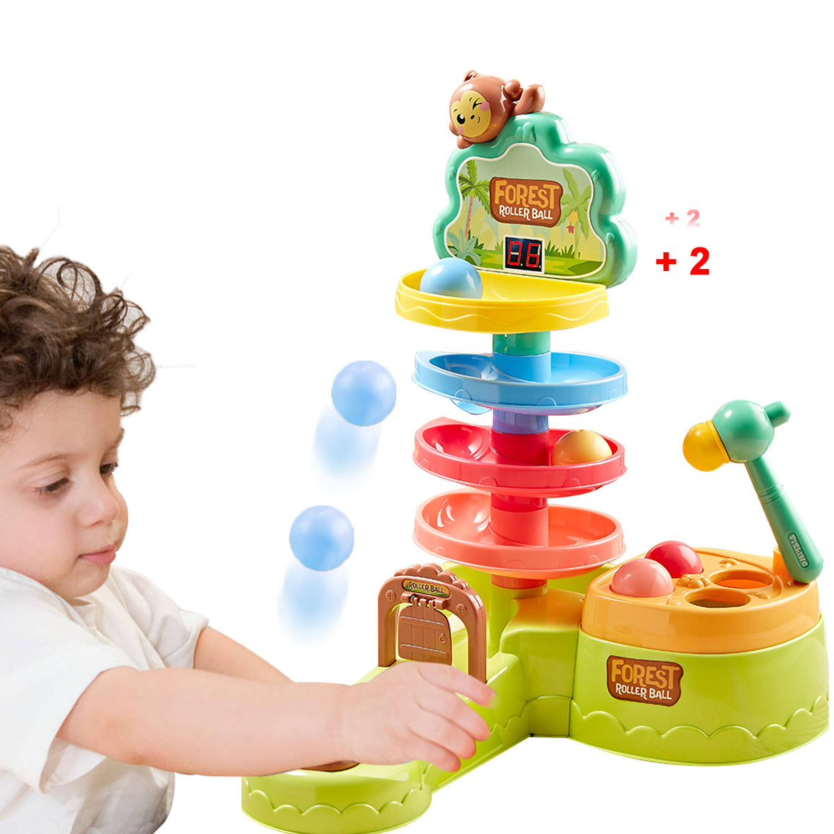 Ponilyer 3-in-1 Toddler Montessori Toys, Hammer Pound Balls, Shoot Balls Game, Ball Drop Toys for 1-3 Years Old, 1 Year Old Toys for Boys